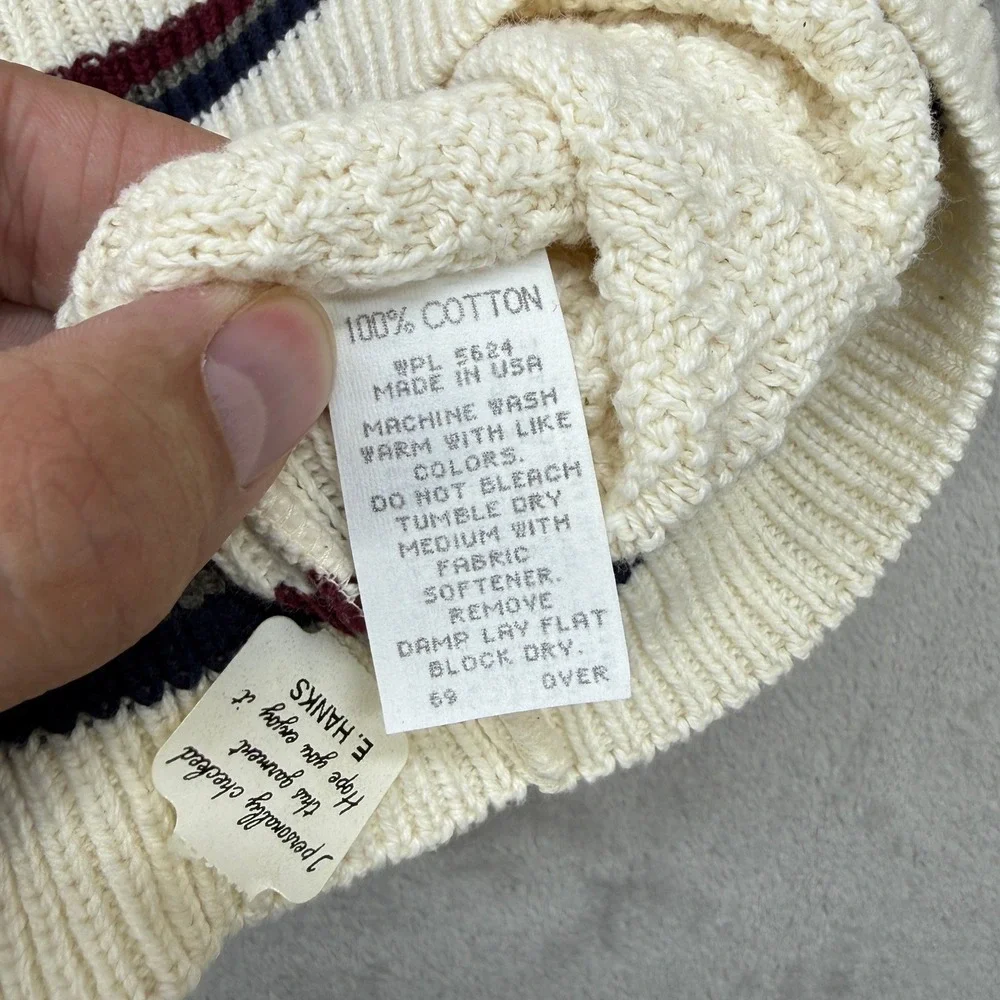 VTG Carmel Golf Sweater Men Large Cream Textured Landscape Embroidered USA 90s